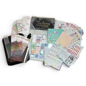 HUGE Erin Condren Planner‎ Lot Leather Folio Stickers Calendar Dashboards & MORE